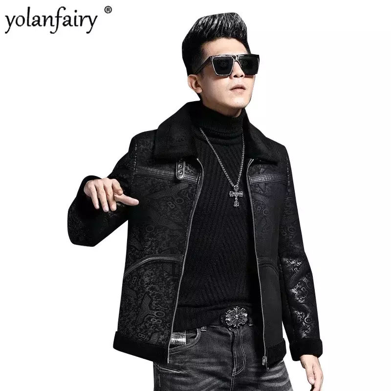 New Winter Jackets for Men Sheep Shearling Coat Genuine Leather and Fur Coat Men's Casual Lapel Warm Clothes Casaco Masculino FC
