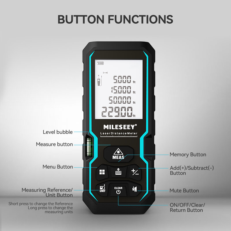 Mileseey S6 Laser Distance Meter 40m/120m, Rangefinder with Level Bubble , LCD Display with Backlit, Measure Tools for Home