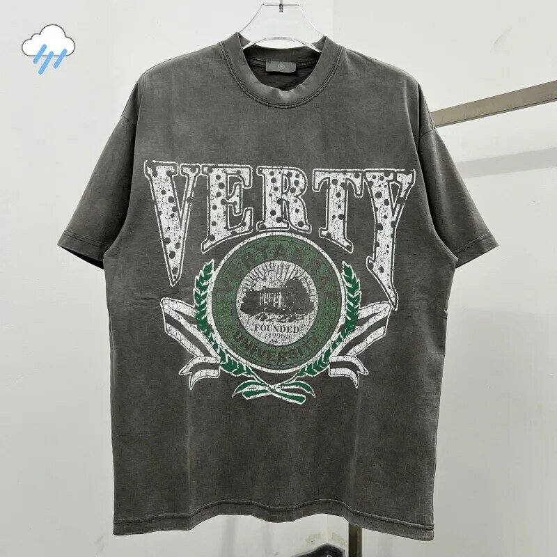 Heavy Fabric Cotton Classic Cracked Logo Print Vertabrae T Shirt Men Women Hip Hop Vintage Washed Black Oversized T-Shirt Tee