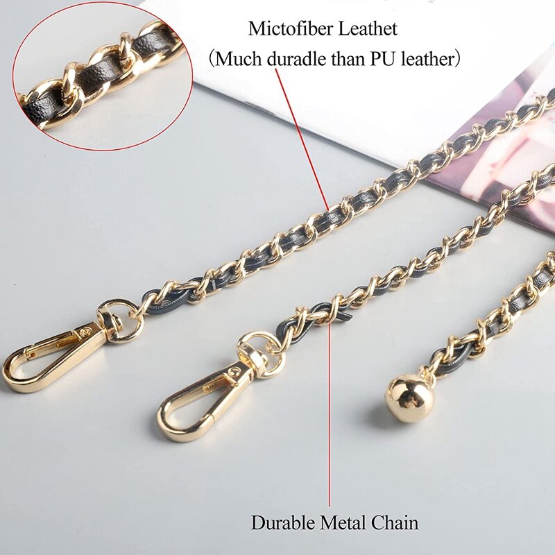 Cinturino a catena sottile per borsa regolabile-sostituzione per borsa a tracolla piccola, 51 pollici di lunghezza nero