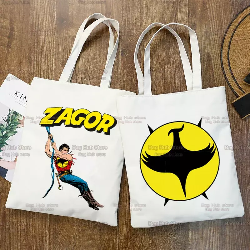 Zagor Print Canvas Shoulder Tote Bag for Women Handbags Eco Reusable Shopping Bag Vintage Fashion Ulzzang Bags