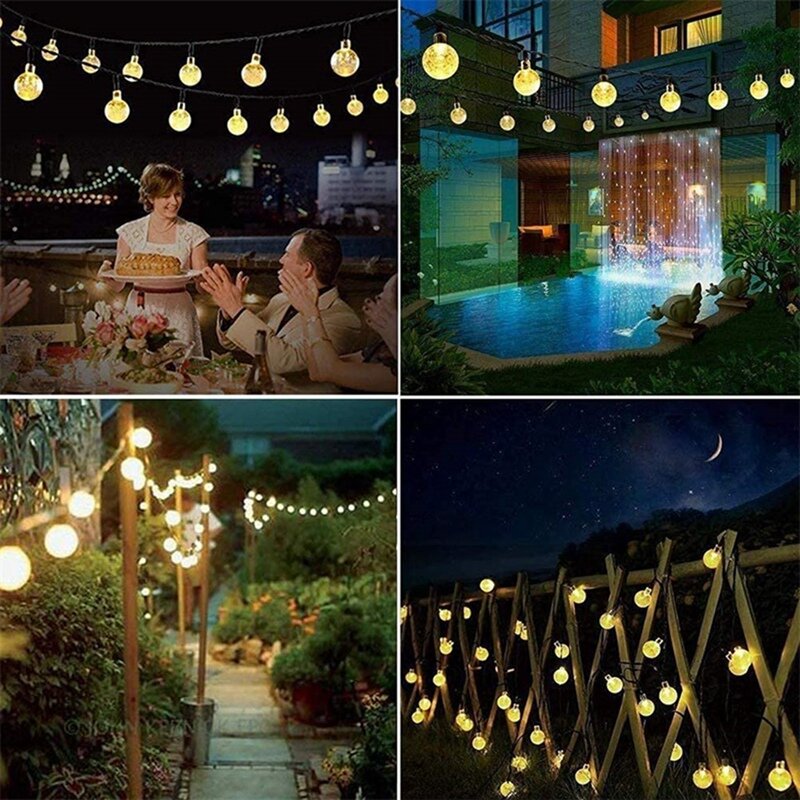 야외 태양광 스트링 조명, 50 LED 방수 크리스탈 글로브 조명, 정원 마당 웨딩 파티 장식, 내구성 쉬운 설치