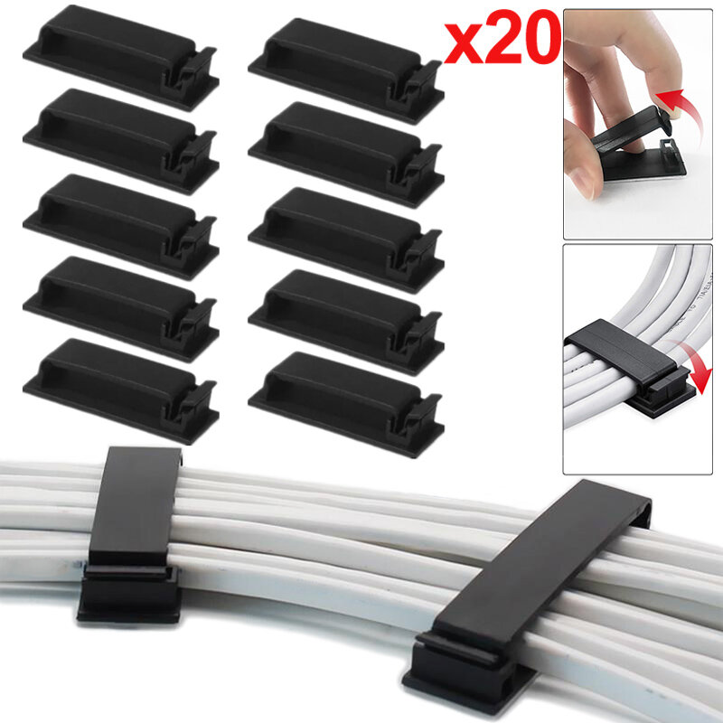 1-20Pcs Wire Tie Clamp Cable Clips Holder Organizer Car Home Office Self-adhesive Wire Cord Management Data USB Cable Winder