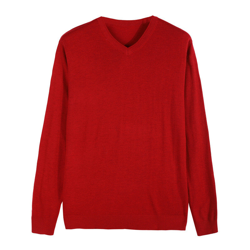 Suéter de lana con cuello en V para hombre, ropa fina informal de negocios, Color sólido, azul, rojo y negro, Otoño, 2023