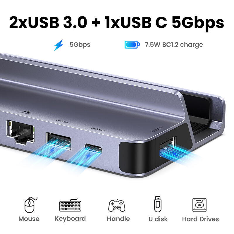 UGREEN USB C Docking Station Type C To HDMI 4K60Hz RJ45 PD100W Dock untuk Steam Deck Nintendo Switch MacBook Pro Air PC USB 3.0 HUB