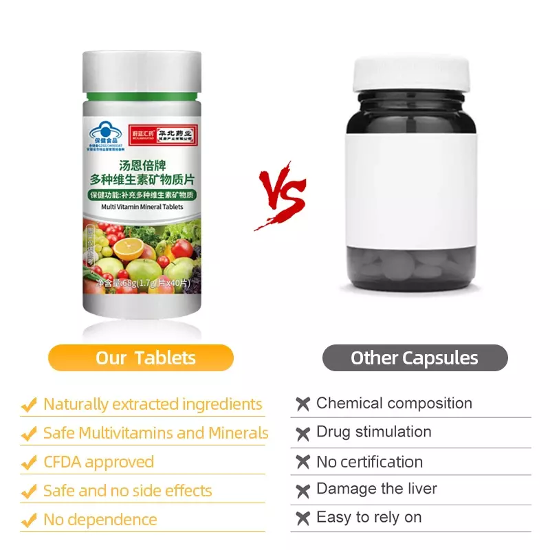 Multivitamin Minerals Supplements Tablets Multi Vitamin And Calcium Iron Zinc Selenium Non-Gmo CFDA Approval