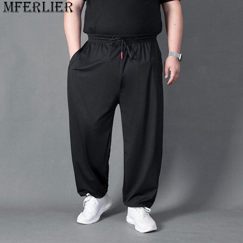 Summer men sports pants ice casual sweatpants thin casual plus size 11XL 12XL loose elasticity stretch free pants Breathable