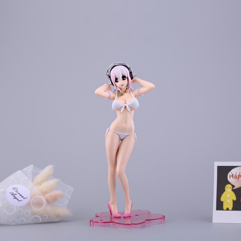 19cm Anime Super Sonico von Bunny Mädchen Senpai Sexy Figur Spielzeug Bikini schuhe mit hohen absätzen Sexy Anime modell action Figur Spielzeug