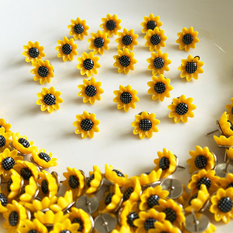 100 Stück/Box niedlichen Kunststoff Reiß zwecke Sonnenblumen form Push Pins für Anschlag tafel Kork Papier Foto Wand stecker Großhandel