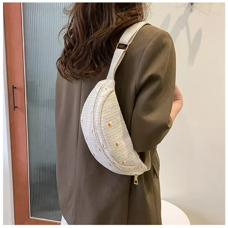 VL019 damska torba na talię słomkowa pleciona damska torby na ramię Crossbody dla kobiet 2023 letnia moda piterek