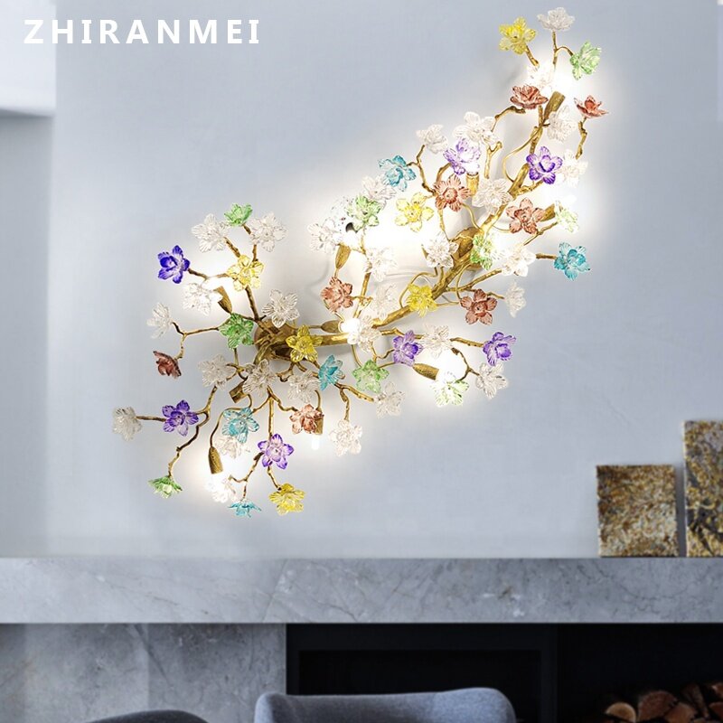2022 Luxury flowers Restaurant Hotel Home Bedside Nordic Indoor Modern Sconce Wall Lamp LED Crystal Wall Light