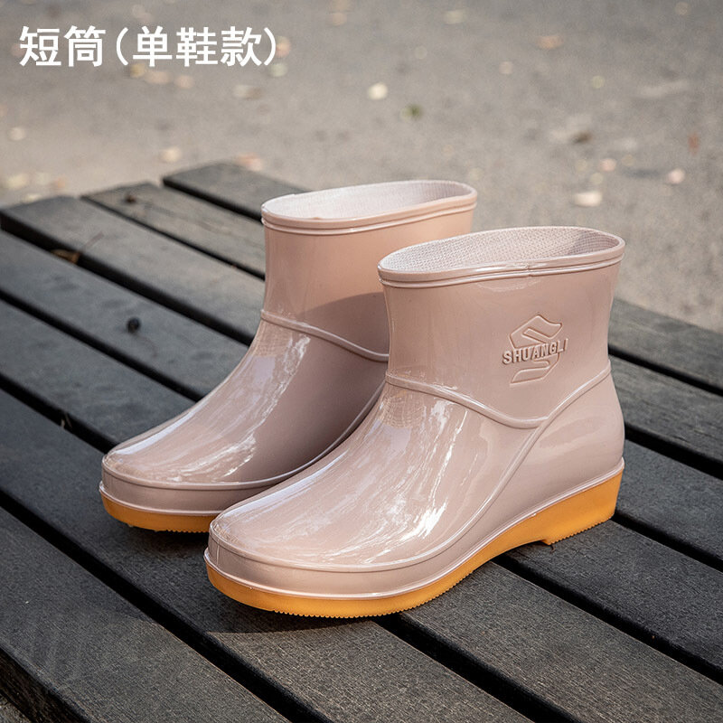 Impermeável Low Heeled Round Rain Shoes para mulheres, Buckle Toe Middle Boots