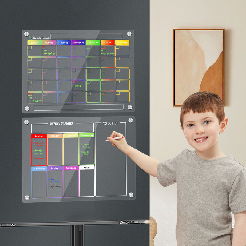Tableau blanc magnétique effaçable pour enfants, calendrier transparent en acrylique, licence hebdomadaire, réfrigérateur clair, mémo, équipement scolaire