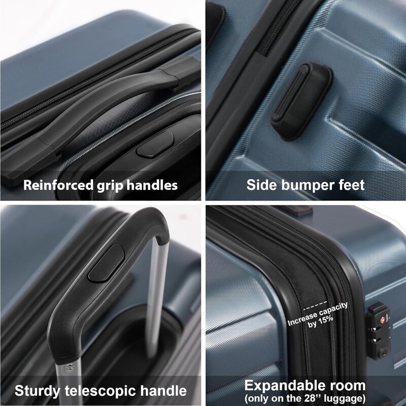 Set koper bagasi dapat diperbesar, 3 buah set koper berkunci TSA ABS PC