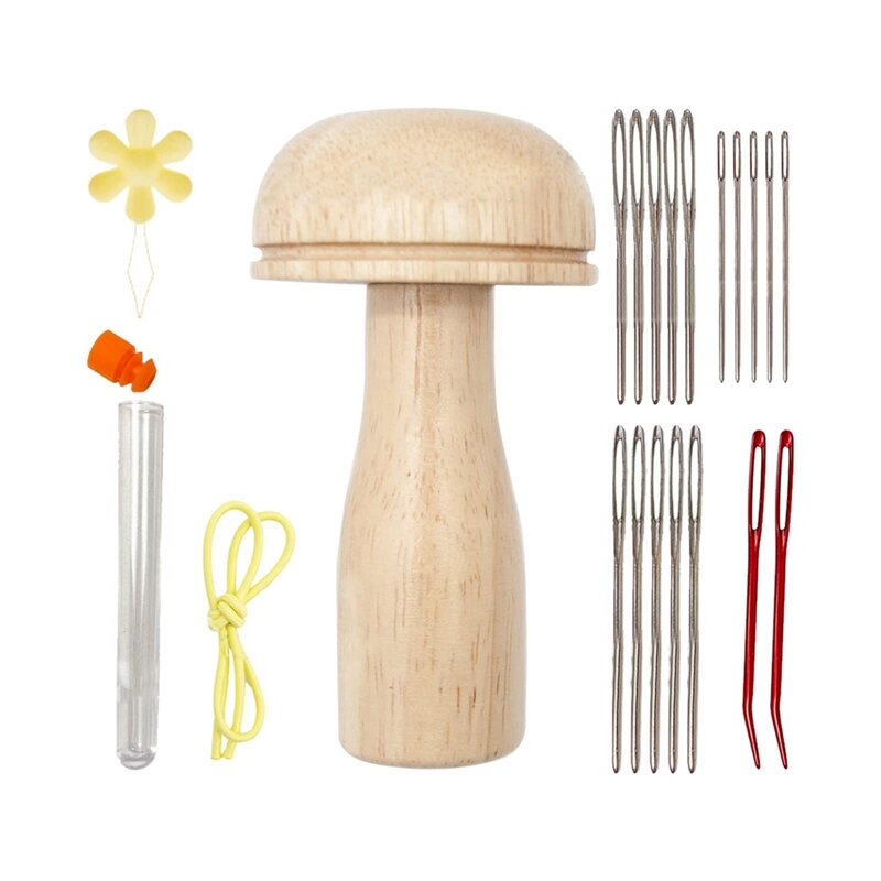 Wooden Darning Mushroom Needle Thread Kit, Acessórios para bordar, Cor de madeira, Casa para DIY, Costura manual, Meias de escurecimento, Roupas