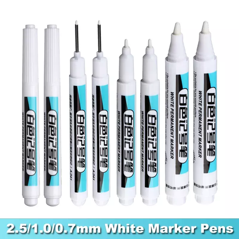 0.7/1.0/2.5MM White Marker Pens Oily Waterproof Permanent Paint Markers For Wood Plastic Leather Glass Stone Metal Art Supplies