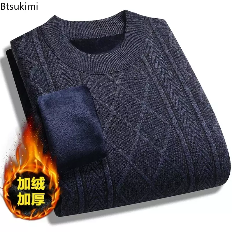 New2024 maglione Jacquard lavorato a maglia caldo da uomo top autunno inverno solido Pullover lavorato a maglia in pile più spesso per uomo maglione Casual