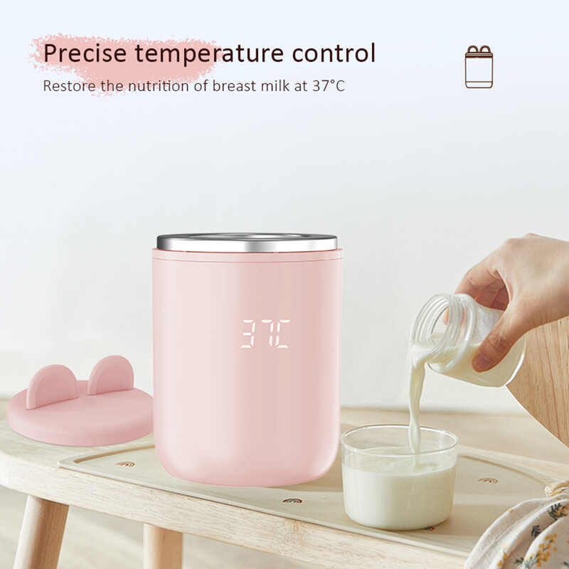 Portable Baby Bottle Warmer All-In-One USB Rechargeable Heater Wireless Milk Heater Sterilizer with Circular Night Light