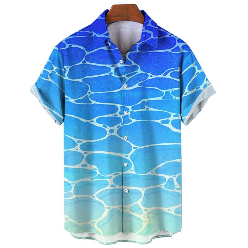 Rimpeling Heren Shirt Zomer Korte Mouw Tops Water Rimpelpatroon Bedrukt T-Shirt Oversized Outdoor Streetwear Heren Kleding