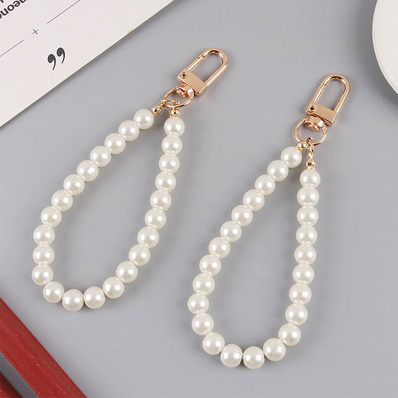 Pearls Beaded Alloy Keychains for Women New Minimalist Car Bag Bluetooth Headset Key Rings Pendant Jewelry Accessories