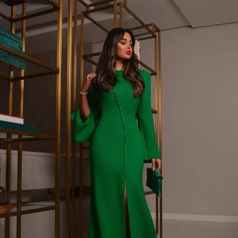 MOBEYE-Vestido largo verde de manga larga para mujer, vestido de noche elegante, verano, 2024