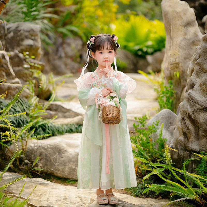 Gaun anak perempuan, Hanfu gaun musim semi anak perempuan bayi angin Cina dan awan bahu Ru rok anak perempuan kecil gaun kuno Super abadi Ch