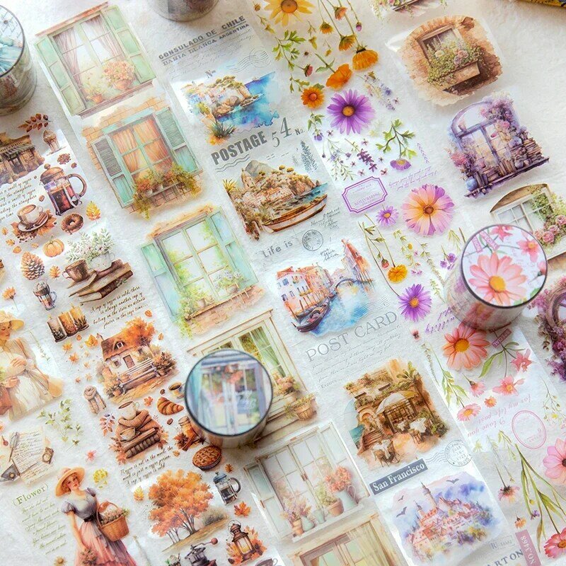 50mm * 2m Romantic Series Tape Stickers Scrapbooking Handbook DIY Journal Materials Album Labels Gift Wrap Collage Stickers