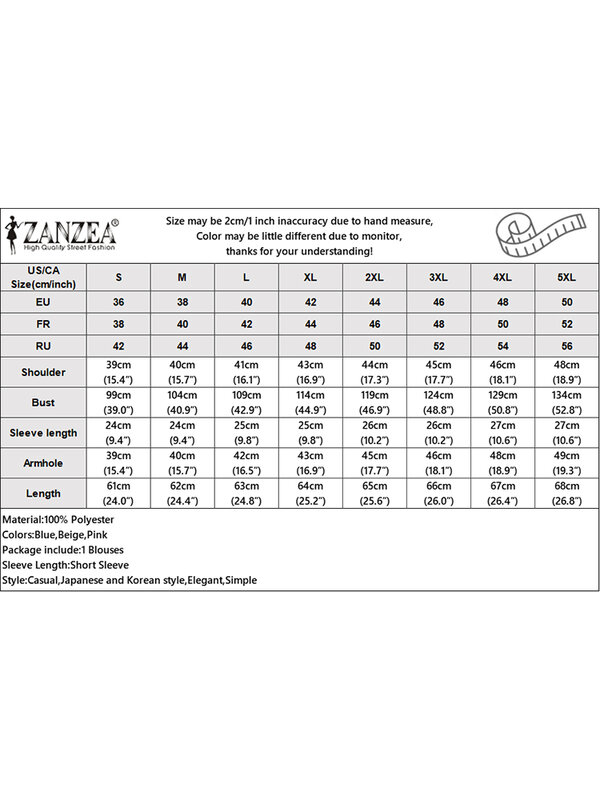 ZANZEA 여성용 V넥 블라우스 반팔 셔츠, 캐주얼 루즈 솔리드 홀리데이 탑, 한국 심플 오피스 여성 튜닉 블라우스, 2024 여름