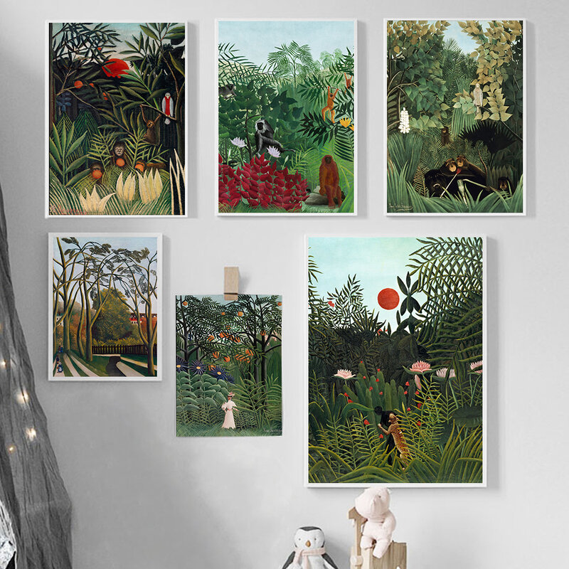 Poster Henri Rousseau Lanskap Hutan Hujan Retro Lukisan Kanvas Seni Dinding Poster Cetakan Dekorasi Gambar Ruang Tamu Tanpa Bingkai