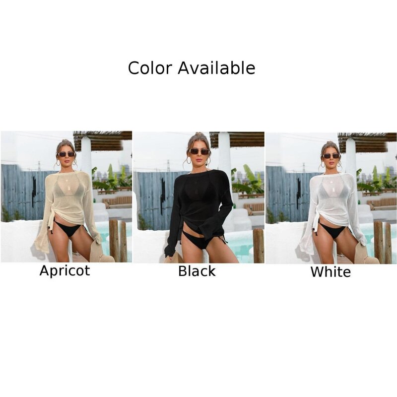 Bikini Coat Smock Gown Loose 1-Shoulder Top Apricot Beach Bikini Coat Black Cover-Up Polyester Slit Smock White