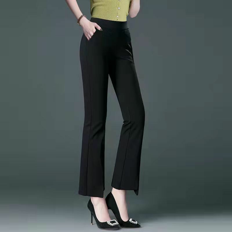 Damska biurowa koreańska moda Slim spodnie Flare wiosna lato nowe kobiety cienkie elastyczny, wysoki talia uniwersalne spodnie garnitur Casual
