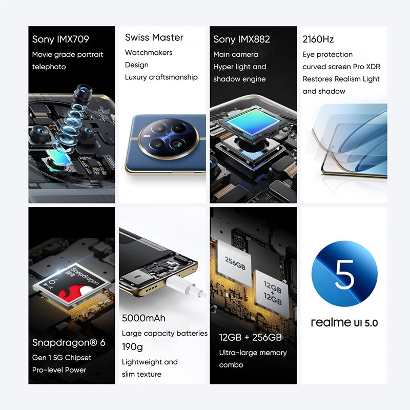 정품 잠금 해제 Realme 12 Pro 5G, 6.7 인치, 120Hz, 5000mAh 배터리, 67W, 50MP 후면 카메라 3 대, 스냅드래곤®옥타코어 NFC, 6 세대 1