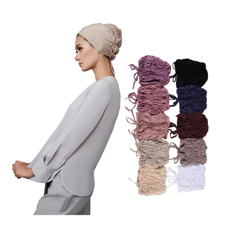 2021 mujeres musulmanas con lazo elástico en la espalda jersey hiyab bajo la bufanda gorras de algodón suave para la cabeza turbante gorro islámico árabe pañuelo para la cabeza