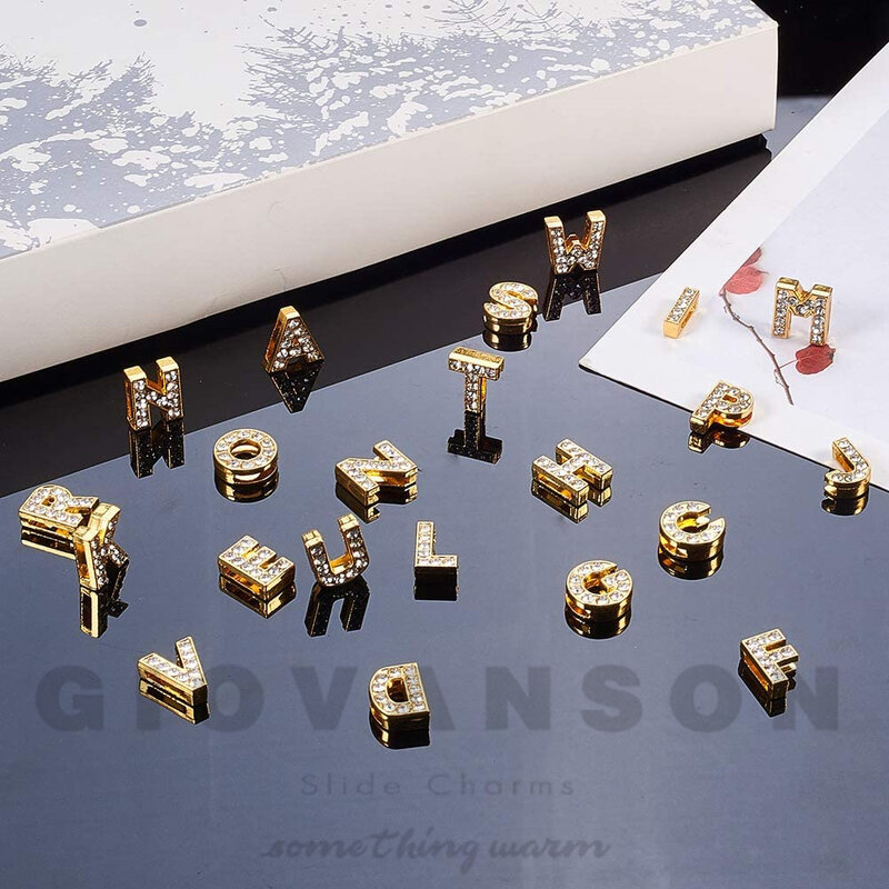 Pulsera con abalorios de diamantes de imitación para mujer, 1 piezas, Color dorado, 8mm, A-Z, DIY, Collar para mascotas, llavero, regalo de joyería