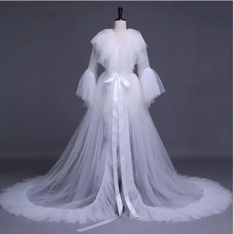 Maternity Photography Dress Baby Shower Gown Women Off-shoulder Long Sleeve Tulle Dress Sweet Pregnant Women Dress