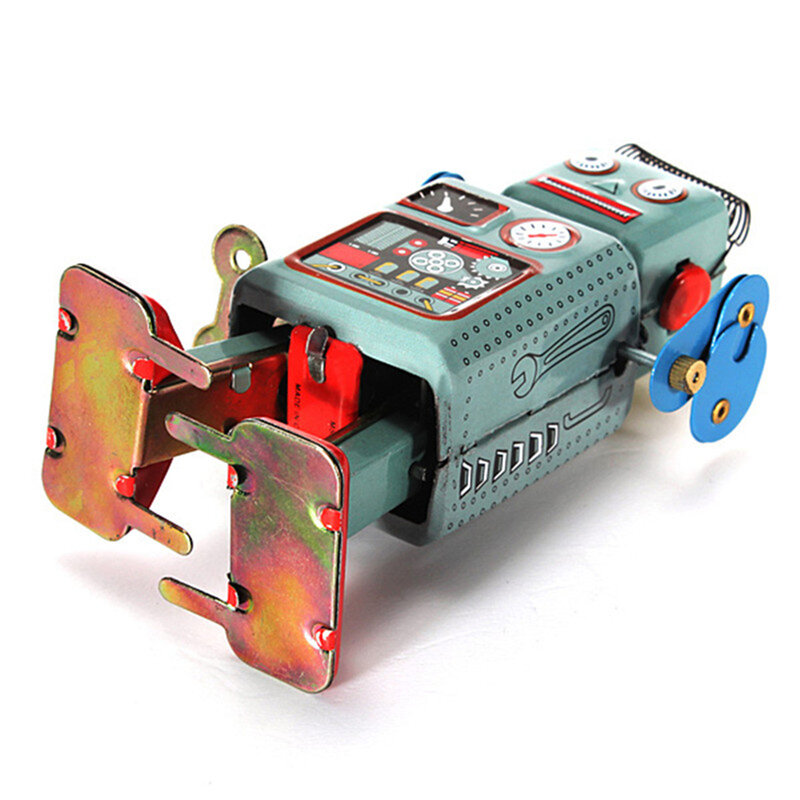 Vintage mechaniczny mechanizm zegarowy nakręcany zabawki chodzące Radar Robot blaszane zabawki dla chłopca