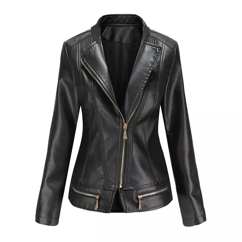 Streetwear Fashion Girls PU Leather Jacket Women's Slim Fit Motorcycle Jackets Female Oversized Stand Collar Leather Tops Coats
