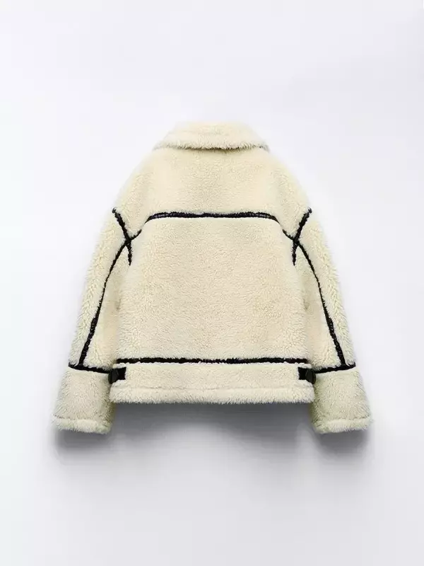다용도 램 플러시 지퍼 재킷 코트, 루즈 긴팔 라펠 칼라, 두꺼운 코트, 겨울 패션, 여성 따뜻한 스트리트 아우터