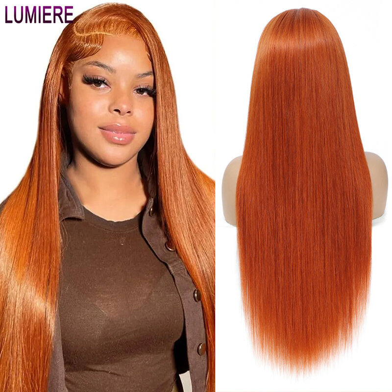 Lumiere Wig jahe oranye renda depan rambut manusia Wig depan renda lurus berwarna 13x4 Wig Frontal Hd Brasil rambut manusia