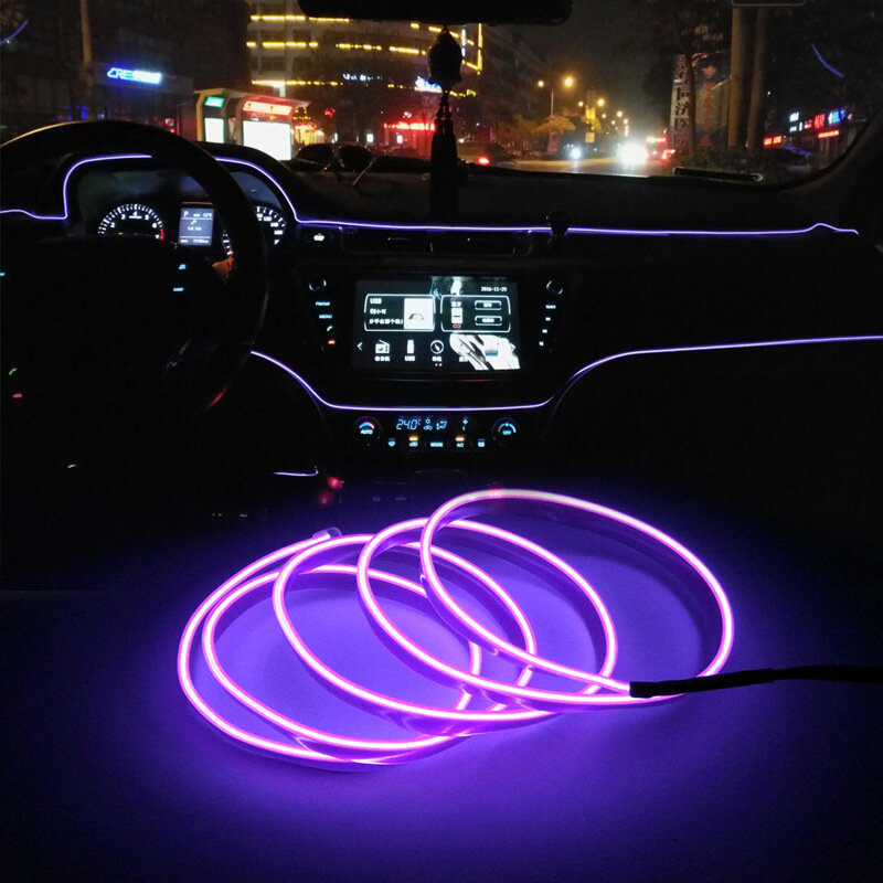 Lámpara de ambiente para automóvil, iluminación Interior de coche, tira LED, decoración, guirnalda, cuerda de alambre, línea de tubo, luz de neón flexible, unidad USB
