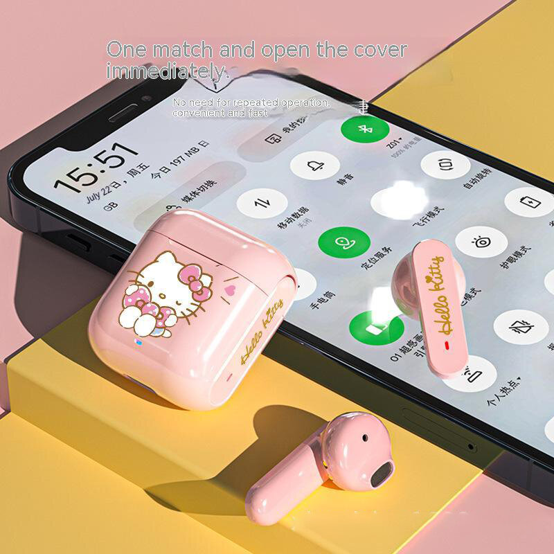Sanrio-auriculares inalámbricos con Bluetooth, dispositivo de audio estéreo con reducción de ruido táctil, con Bluetooth, para Hello Kitty, Kuromi