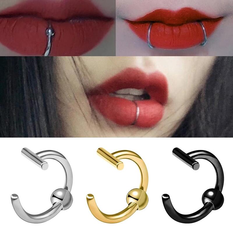 2024 New Punk 10mm anelli per labbra in acciaio inossidabile Unisex donna polsino Clip su falso Labret Piercing orecchio naso cerchi setto gioielli per il corpo