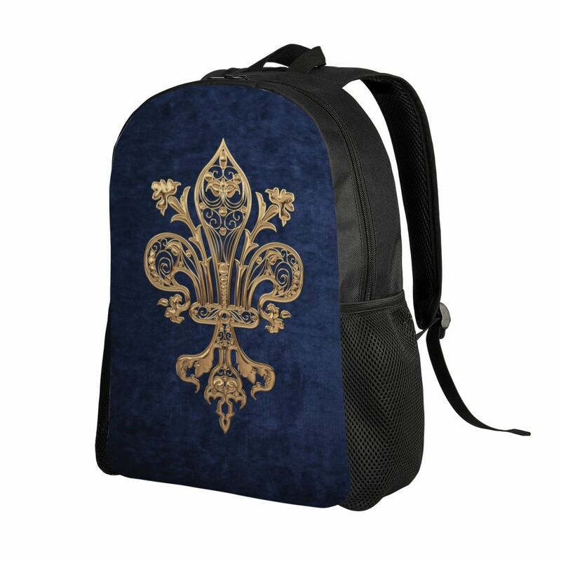 Tas punggung emas Filigree Fleur De Lis untuk anak laki-laki perempuan Fleur-De-Lys bunga Lily kuliah tas buku perjalanan sekolah cocok untuk Laptop 15 inci