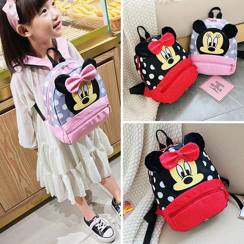 MINISO Disney Cartoon Backpack Baby Boys Girls Minnie Mickey Mouse Children Lovely Schoolbag Kindergarten Schoolbag Kids Gift