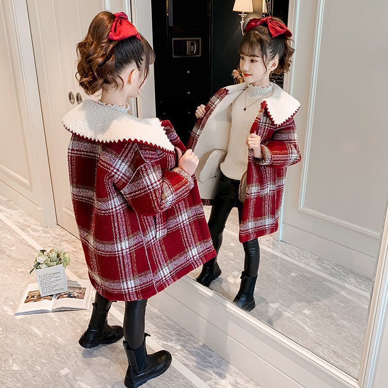 Meninas casaco de lã outerwear 2022 doce quente engrossar mais veludo inverno outono algodão escola adolescentes roupas infantis