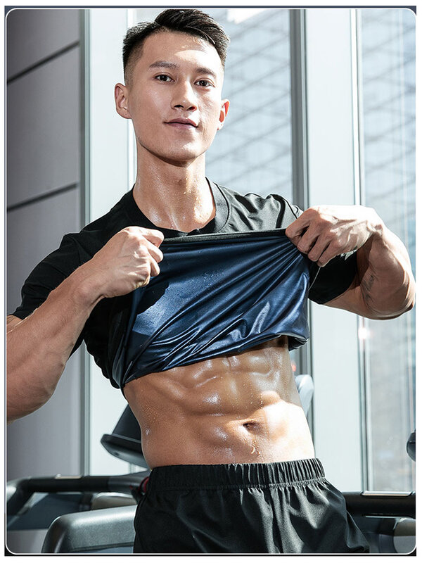 Männer Sauna Shirt Kurzarm Trainings anzug Schlankheit weste Workout Tank Top Taille Trainer Shaper Gym Trainings jacke