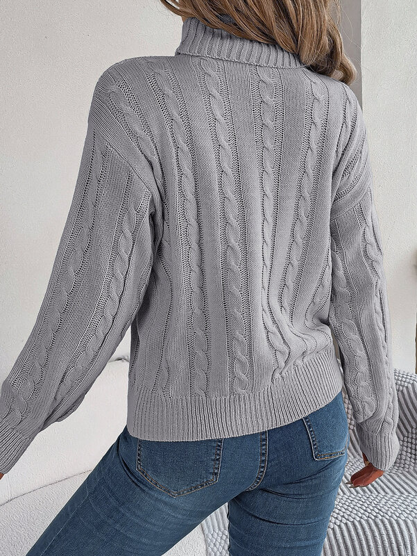 Autumn and Winter Sweater for Women Fashion New Casual Solid Color Twist Design Long Sleeve High Neck Long Sleeve Blouse