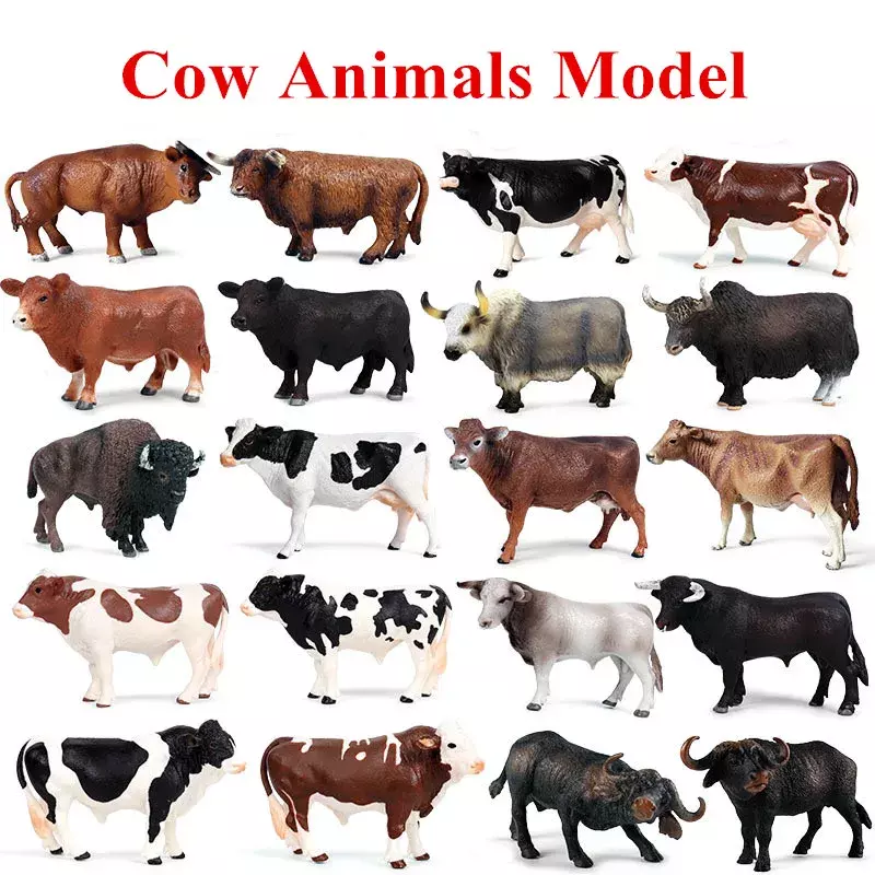 Oenux-figuras de acción de simulación de animales de granja, juguete educativo, lindo, regalo para niños, leche, vaca, ganado, pantorrilla, Angus, Toro, buey, búfalo