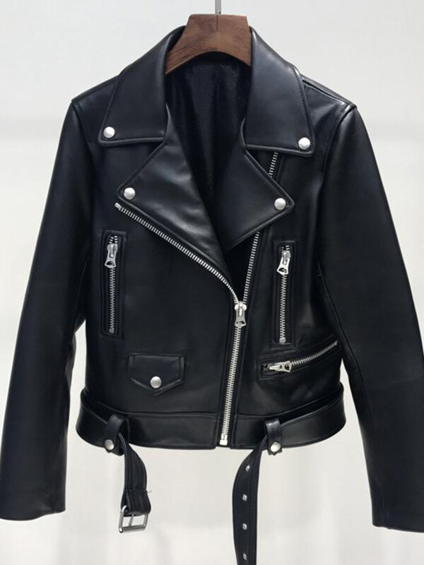 Jesienna damska kurtka ze sztucznej skóry PU Casual Lapel Long-sleeve Zipper Outwear Female Motorcycle Streetwear Coat