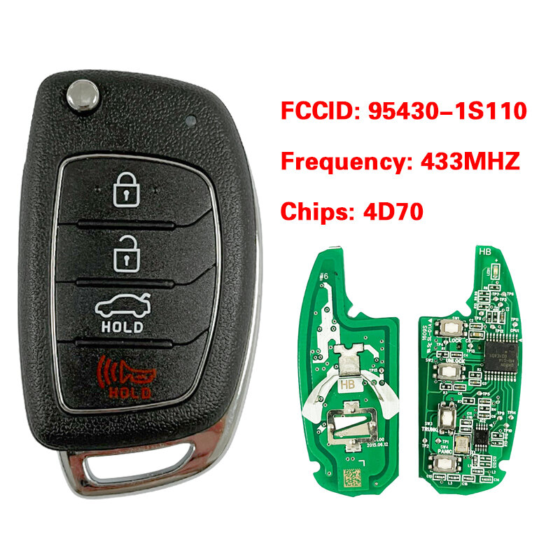 Genuine PCB with Aftermarket Shell Hyundai Remote Key 95430-1S110 434MHZ 4D70 CN020051